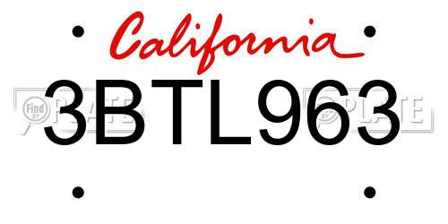3BTL963 California License Plate