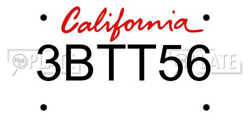 3BTT56 California License Plate