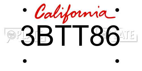 3BTT86 California License Plate