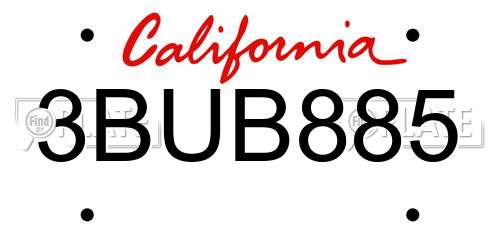 3BUB885 California License Plate