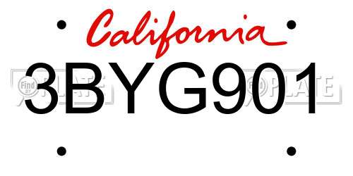 3BYG901 California License Plate