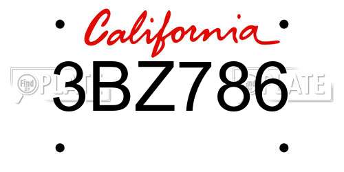 3BZ786 California License Plate