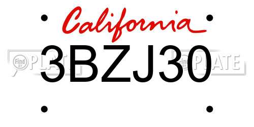 3BZJ30 California License Plate