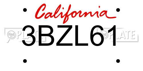 3BZL61 California License Plate