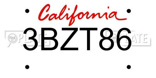 3BZT86 California License Plate