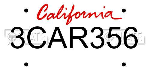 3CAR356 California License Plate