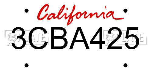 3CBA425 California License Plate