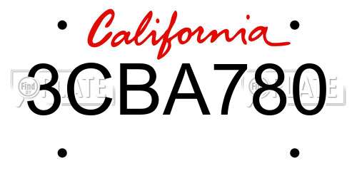 3CBA780 California License Plate