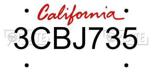3CBJ735 California License Plate