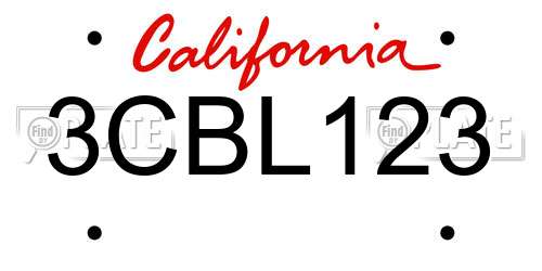 3CBL123 California License Plate
