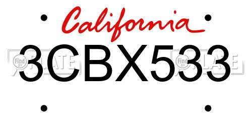 3CBX533 California License Plate
