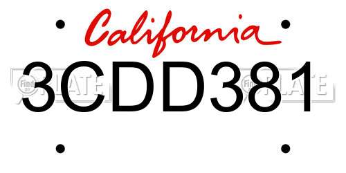 3CDD381 California License Plate