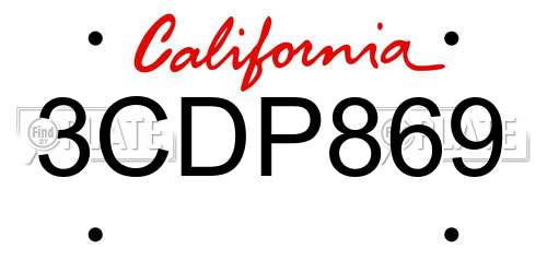 3CDP869 California License Plate