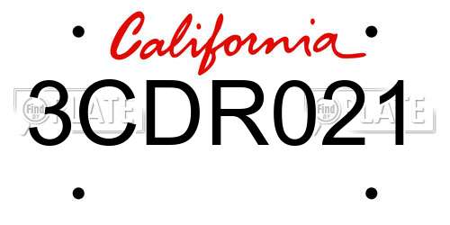 3CDR021 California License Plate