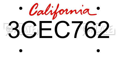 3CEC762 California License Plate