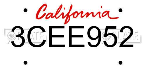 3CEE952 California License Plate