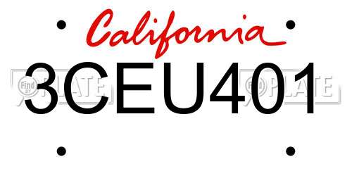 3CEU401 California License Plate