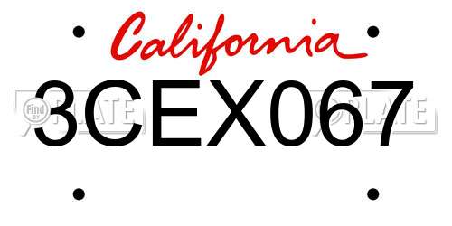 3CEX067 California License Plate