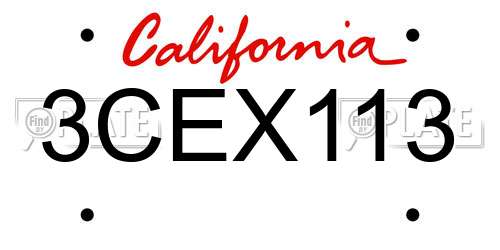 3CEX113 California License Plate