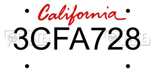 3CFA728 California License Plate