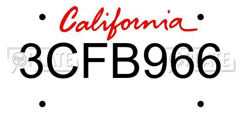 3CFB966 California License Plate