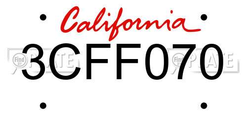 3CFF070 California License Plate