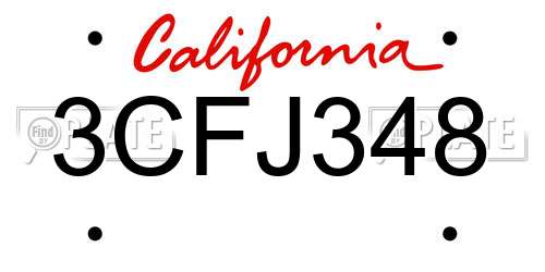 3CFJ348 California License Plate