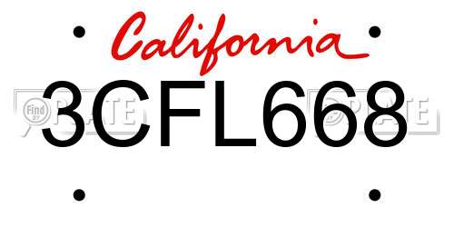 3CFL668 California License Plate