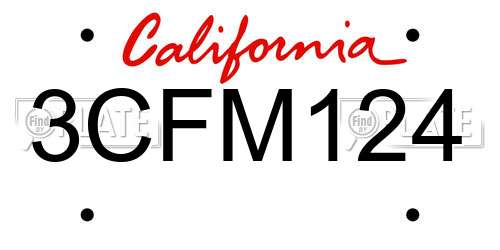 3CFM124 California License Plate