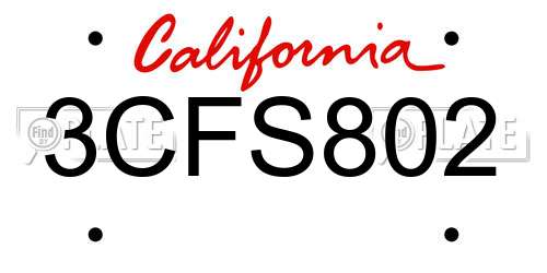 3CFS802 California License Plate