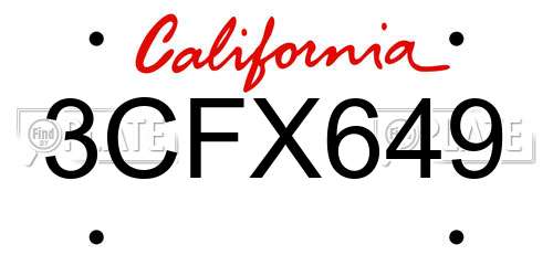 3CFX649 California License Plate