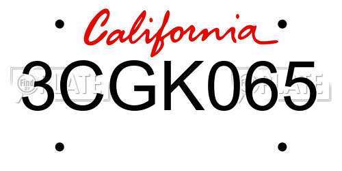 3CGK065 California License Plate