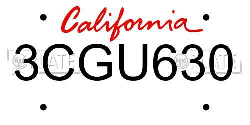 3CGU630 California License Plate