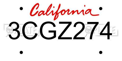 3CGZ274 California License Plate