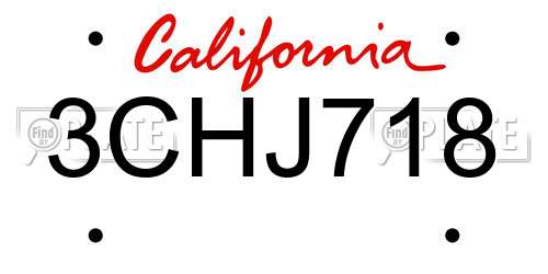 3CHJ718 California License Plate