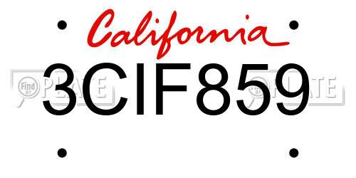 3CIF859 California License Plate