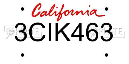 3CIK463 California License Plate