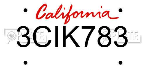 3CIK783 California License Plate
