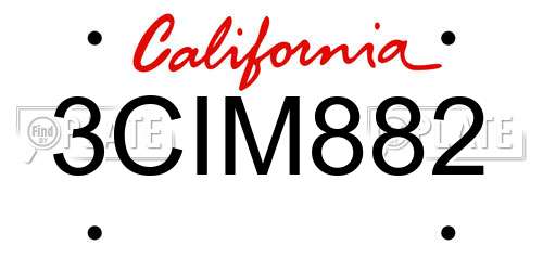 3CIM882 California License Plate