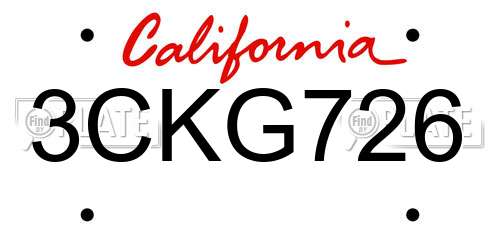 3CKG726 California License Plate