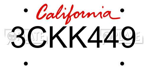 3CKK449 California License Plate