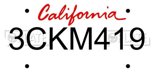 3CKM419 California License Plate