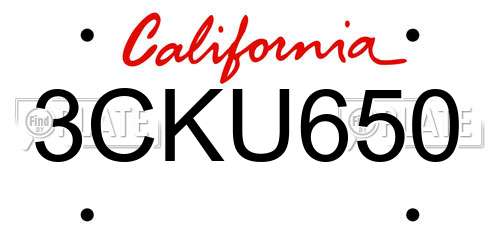 3CKU650 California License Plate