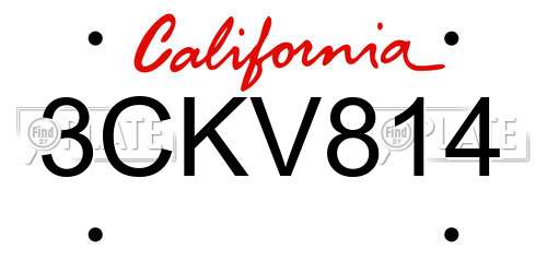 3CKV814 California License Plate