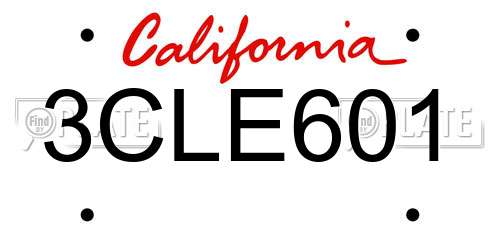 3CLE601 California License Plate