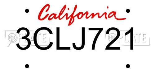 3CLJ721 California License Plate
