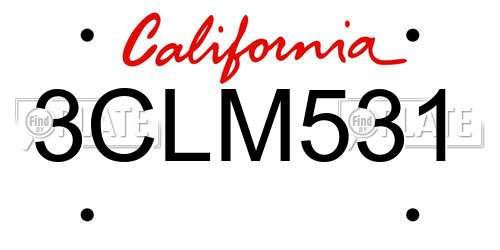 3CLM531 California License Plate