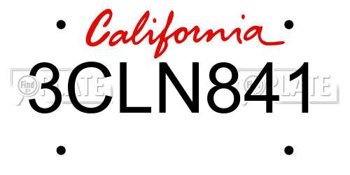 3CLN841 California License Plate