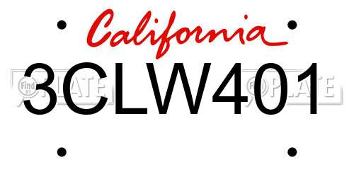 3CLW401 California License Plate