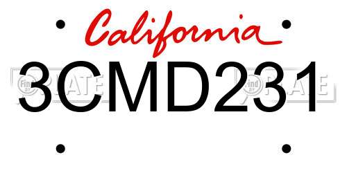 3CMD231 California License Plate